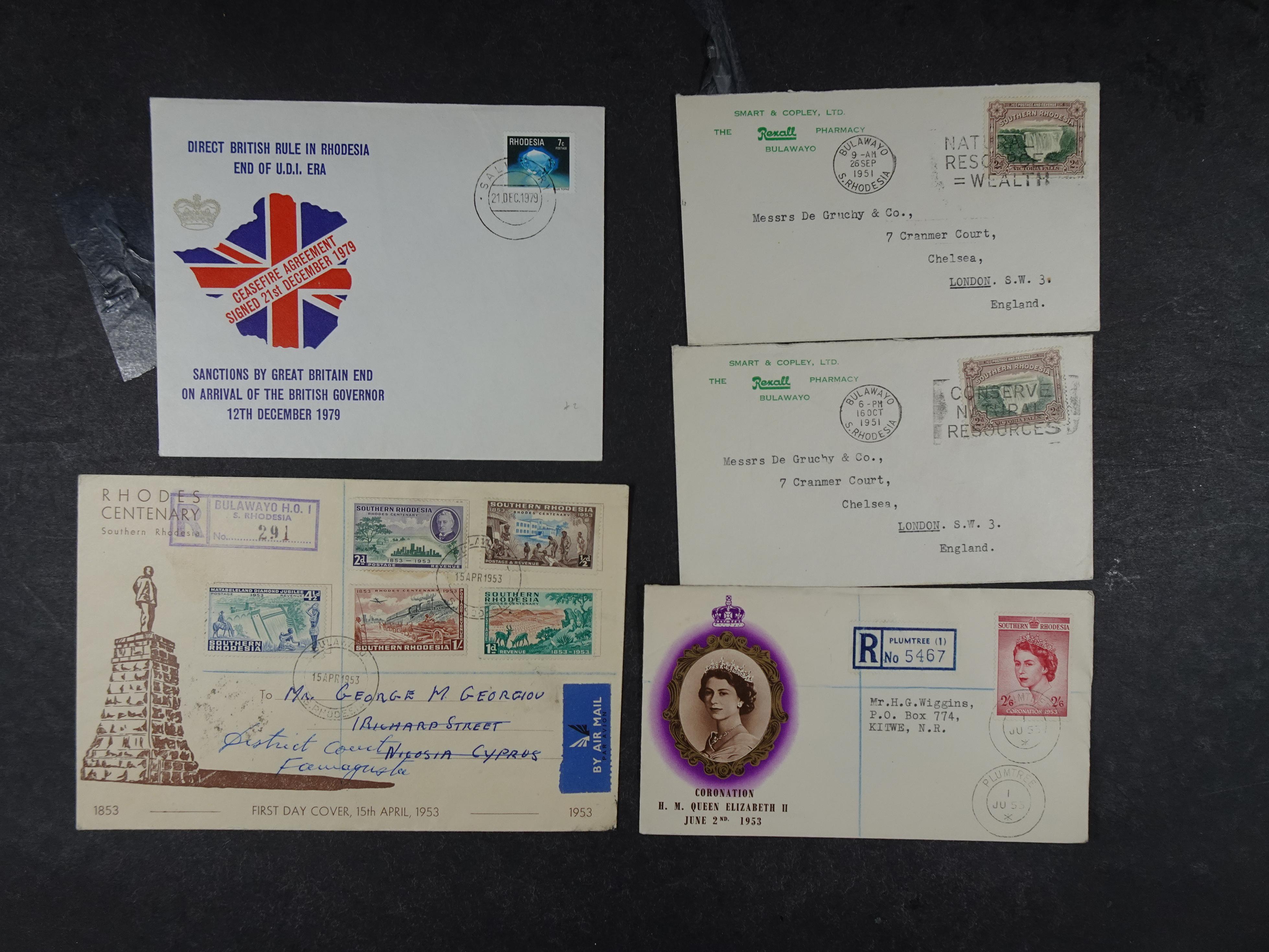 Interessante kavel met FDC'S en poststukken uit diversen delen van Rhodesie uniek materiaal.  2